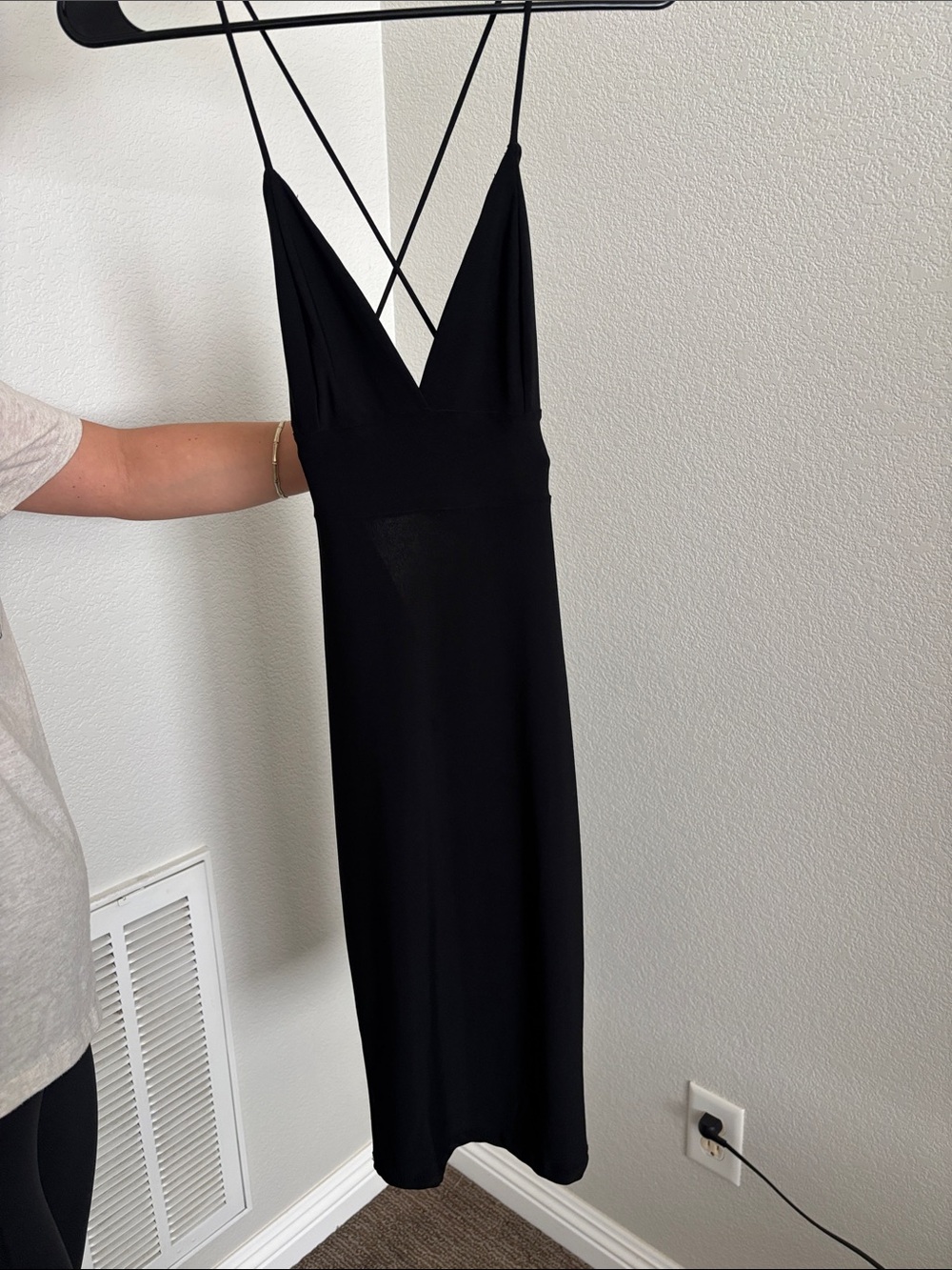 Black Spaghetti-Strap V-Neck Dress